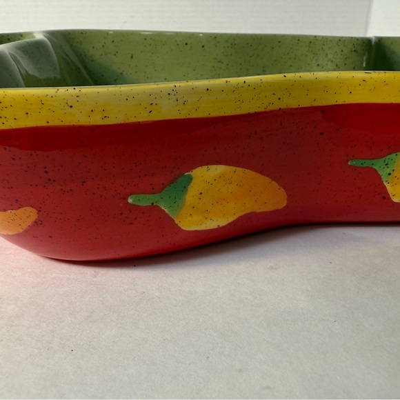 Hand Painted Chili Pepper Ceramic Jalapeno Chips Dip Serving Bowl 16” Party Gift - Picture 4 of 13
